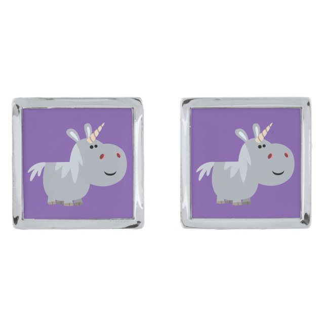 Cute Inscrutable Cartoon Unicorn Cufflinks (Front)