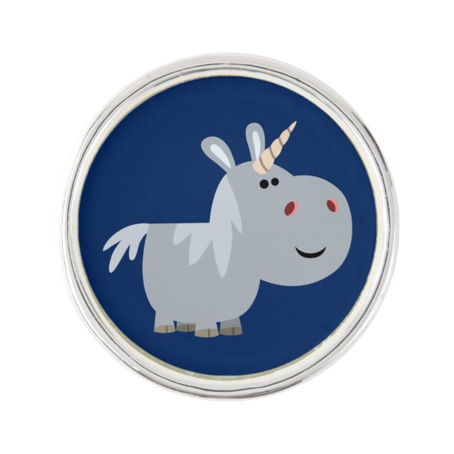 Cute Inscrutable Cartoon Unicorn Lapel Pin (Front)