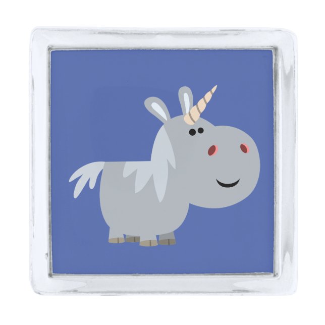 Cute Inscrutable Cartoon Unicorn Lapel Pin (Front)