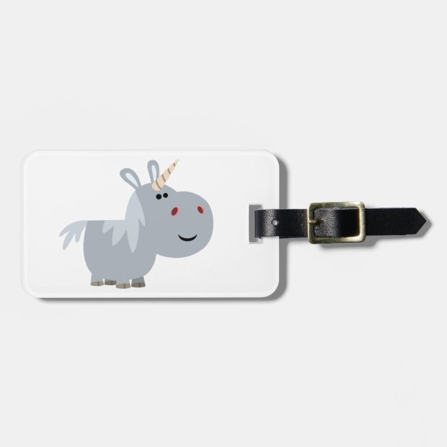 Cute Inscrutable Cartoon Unicorn Luggage Tag (Front Horizontal)