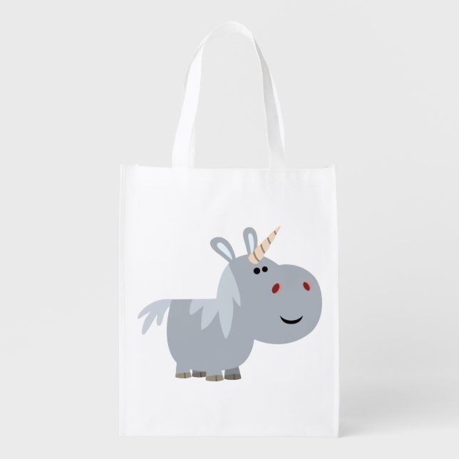 Cute Inscrutable Cartoon Unicorn Reusable Bag (Front)