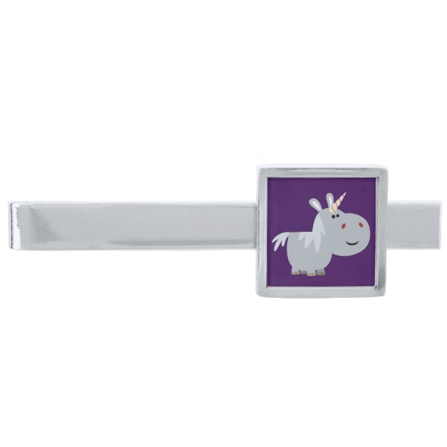 Cute Inscrutable Cartoon Unicorn Tie Bar (Front)