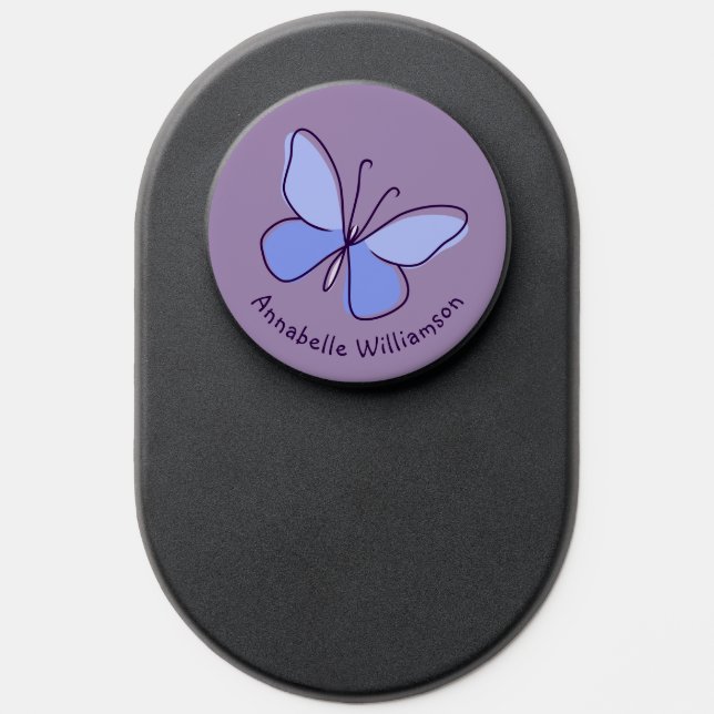 Cute Insect Butterfly in Blue Violet and Name PopSocket (Popsocket)