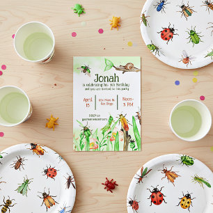 Cute insects boys birthday party custom invitation