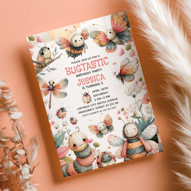 Cute Insects Bugtastic Festive Kids Birthday Party Invitation (Creator Uploaded)