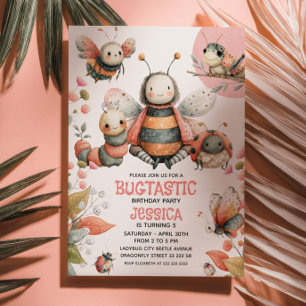 Cute Insects BUGTASTIC Waterccolor Kids' Birthday Invitation