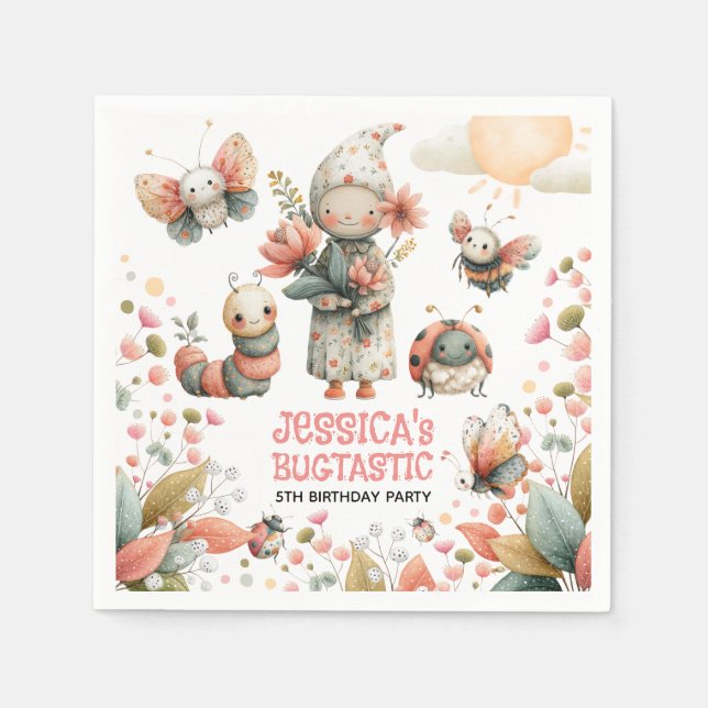 Cute Insects Pastel BUGTASTIC Kids Birthday Party  Napkins (Front)