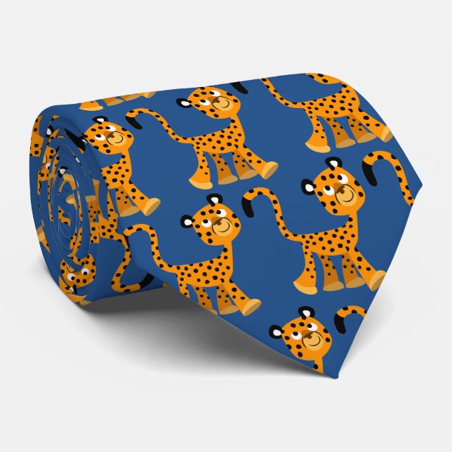 Cute Insouciant Cartoon Cheetah Tie (Rolled)