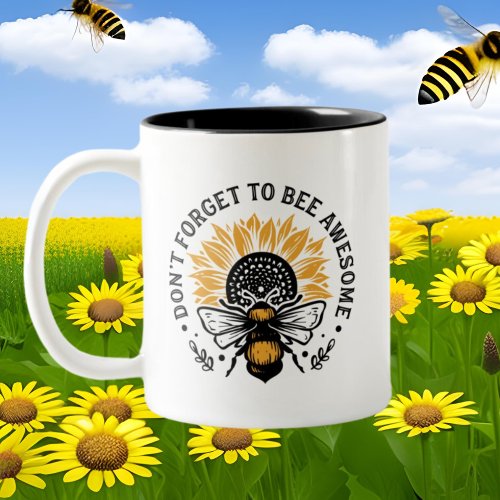 cute inspirational bee lovers add monogram Two_Tone coffee mug