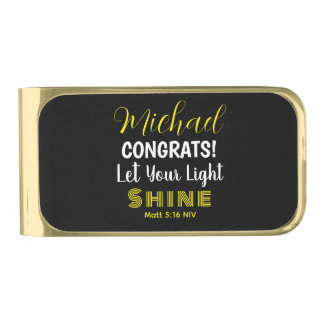 Cute Inspirational Bible Verse Graduation Black Gold Finish Money Clip