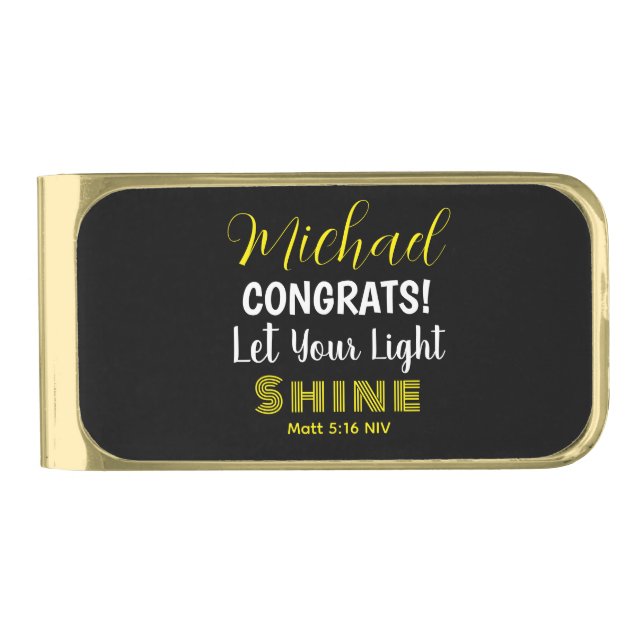 Cute Inspirational Bible Verse Graduation Black Gold Finish Money Clip (Front)