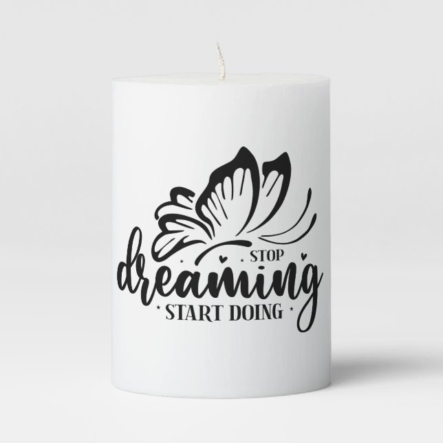 Cute inspirational dreaming butterfly pillar candle (Front)
