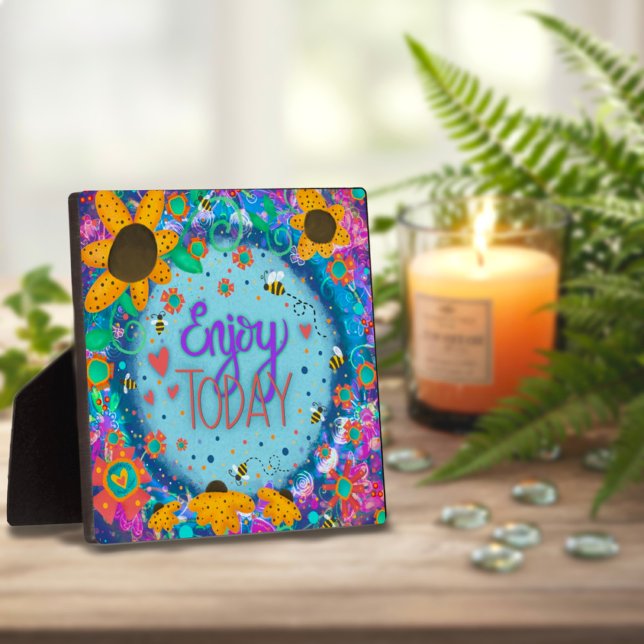 Cute Inspirational Enjoy Today Floral Bumblebee Plaque (Creator Uploaded)