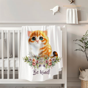 Cute Inspirational Orange Cat in Flower Bouquet  Baby Blanket