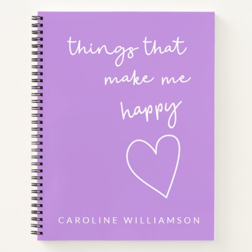 Cute Inspirational Personalized Purple Gratitude Notebook