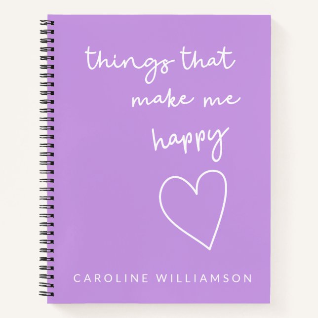 Cute Inspirational Personalized Purple Gratitude Notebook (Front)