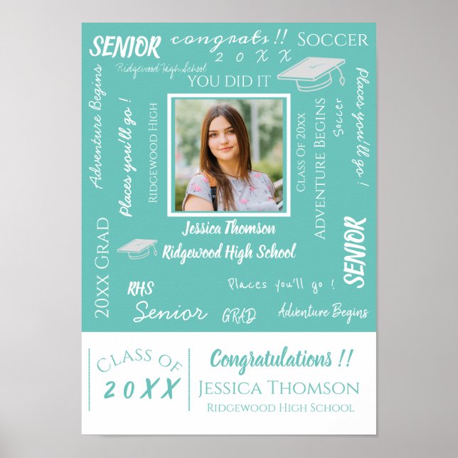 Cute Inspirational Quotes Grad Photo Graduation Poster (Front)