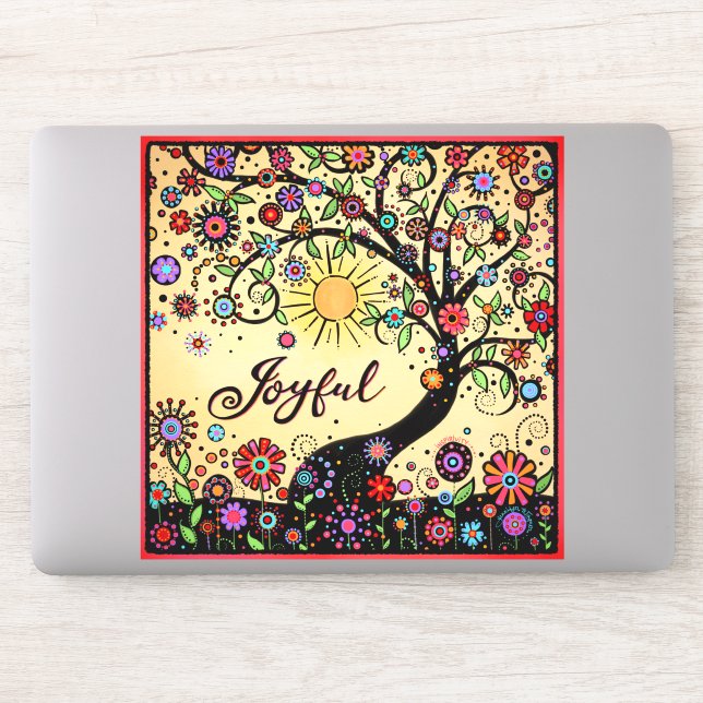Cute Inspiring Whimsical Tree Joyful One Word Sticker (Computer)