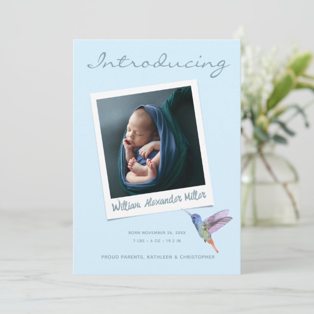 Cute Instant Photo Modern Multiple 3 photos Birth Announcement (Standing Front)