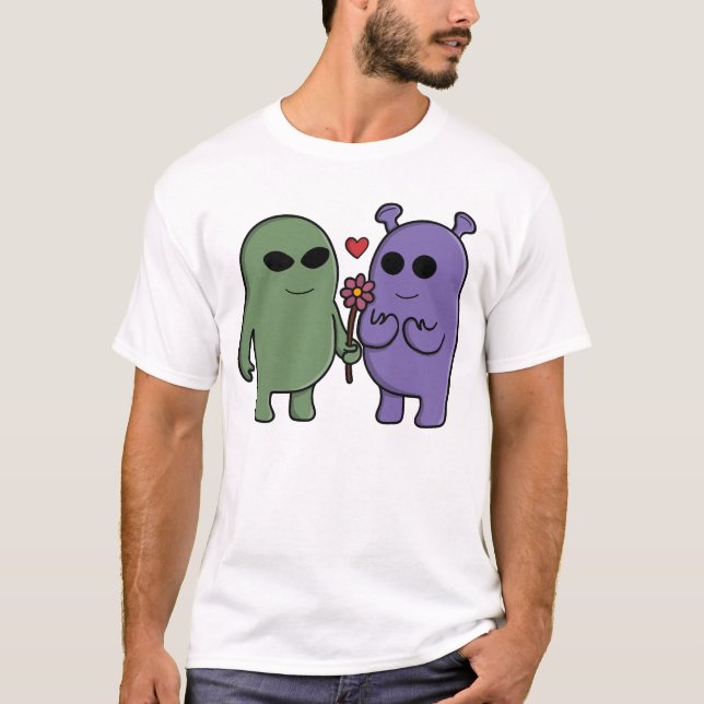 Cute Intergalactic Alien Couple T-Shirt (Front)