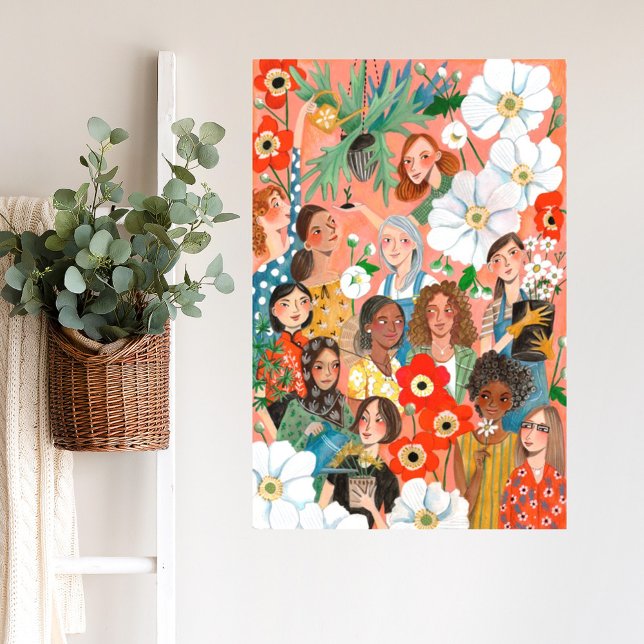 Cute International Women's Day Floral illustration Wall Decal (Creator Uploaded)