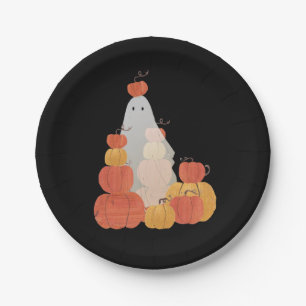 Cute Invisible Halloween Pumpkin Ghost Black Paper Plates