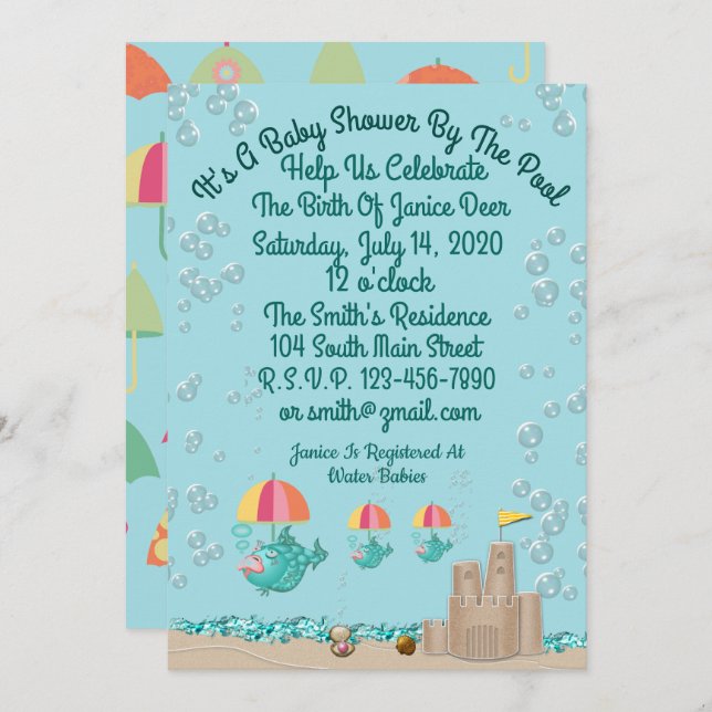 Cute Invitation For A Baby Shower By The Pool (Front/Back)