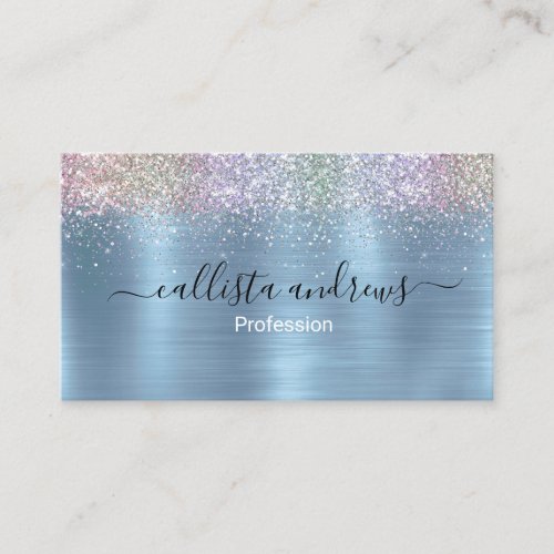 Cute iridescen ice blue faux glitter appointment card
