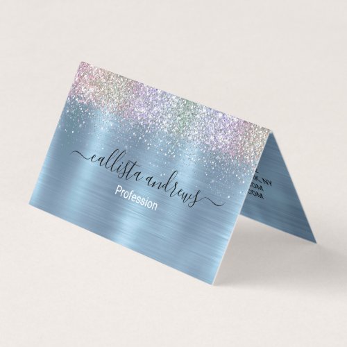 Cute iridescen ice blue faux glitter business card