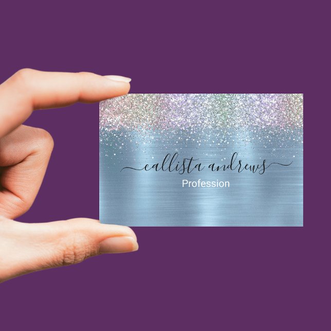 Cute iridescen ice blue faux glitter business card (Creator Uploaded)
