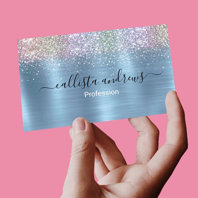 Cute iridescen ice blue faux glitter business card magnet (Creator Uploaded)