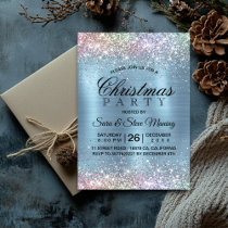 Cute iridescen ice blue faux glitter Christmas  Invitation