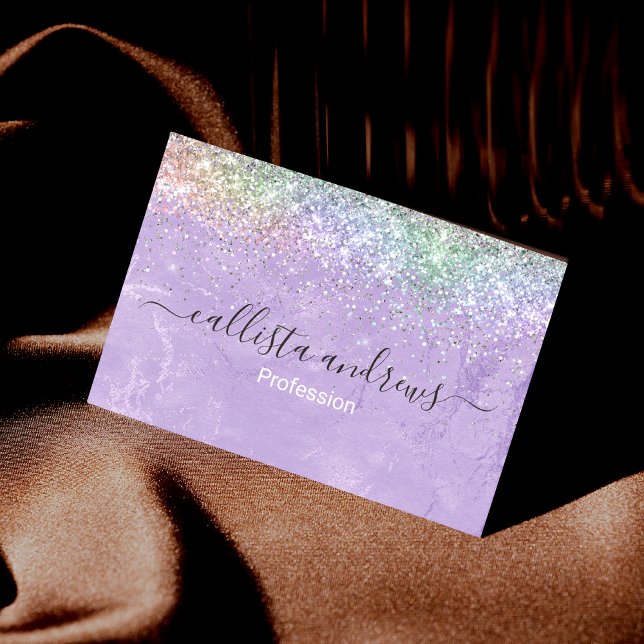 Cute iridescen lilac purple faux glitter business card magnet (Creator Uploaded)