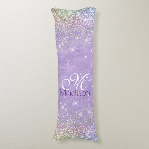 Cute iridescen lilac purple faux glitter monogram body pillow