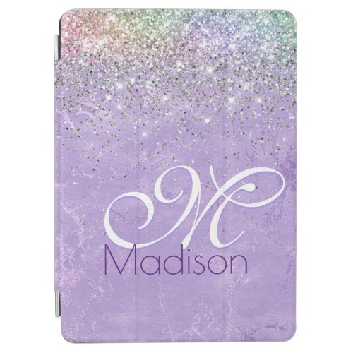 Cute iridescen lilac purple faux glitter monogram iPad air cover