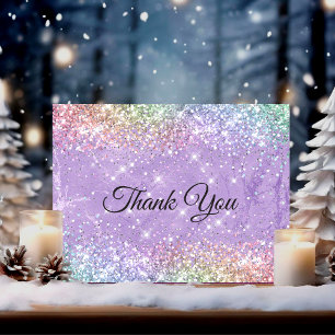 Cute iridescen lilac purple faux glitter thank you card