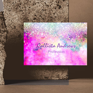 Cute iridescen silver faux glitter business card magnet