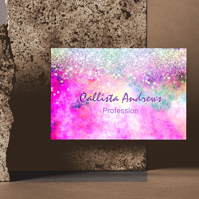Cute iridescen silver faux glitter business card magnet (Creator Uploaded)