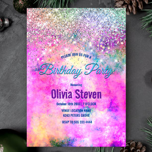 Cute iridescen silver faux glitter monogram invitation