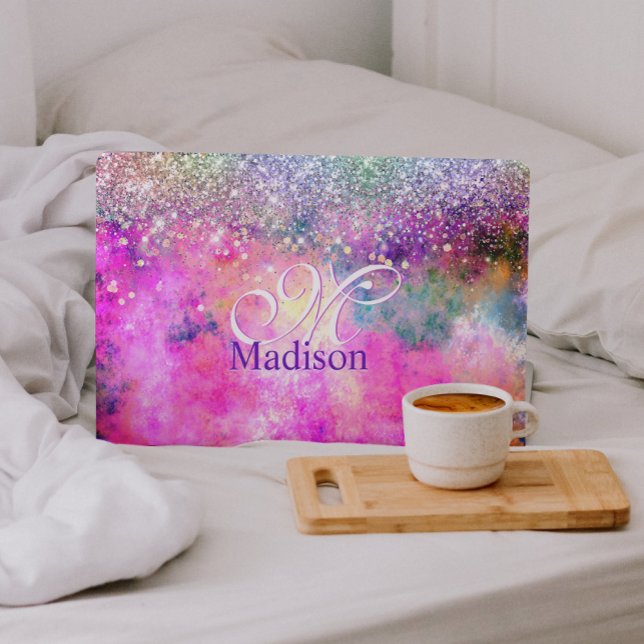 Cute iridescen silver faux glitter monogram notebo HP laptop skin (Creator Uploaded)