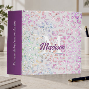 Cute iridescent Animal print glitter monogram 3 Ring Binder