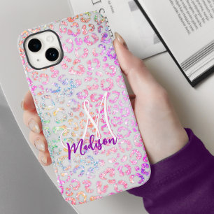 Cute iridescent Animal print glitter monogram Case-Mate iPhone 14 Case
