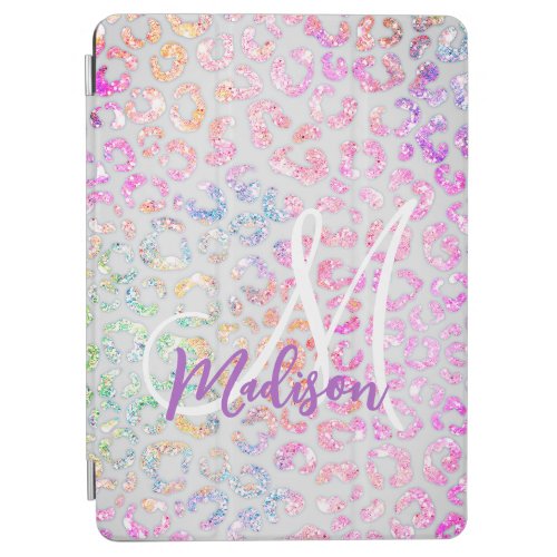 Cute iridescent Animal print glitter monogram iPad Air Cover