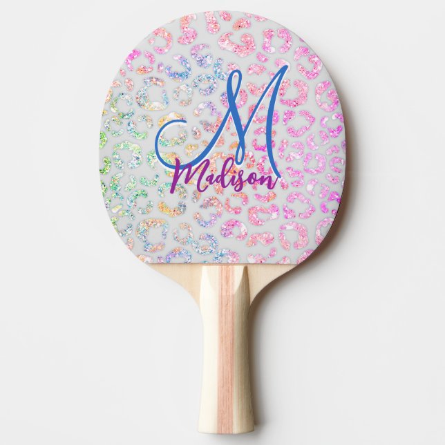 Cute iridescent Animal print glitter monogram Ping Pong Paddle (Front)