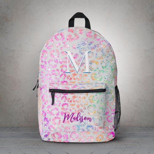 Cute iridescent Animal print glitter monogram Printed Backpack