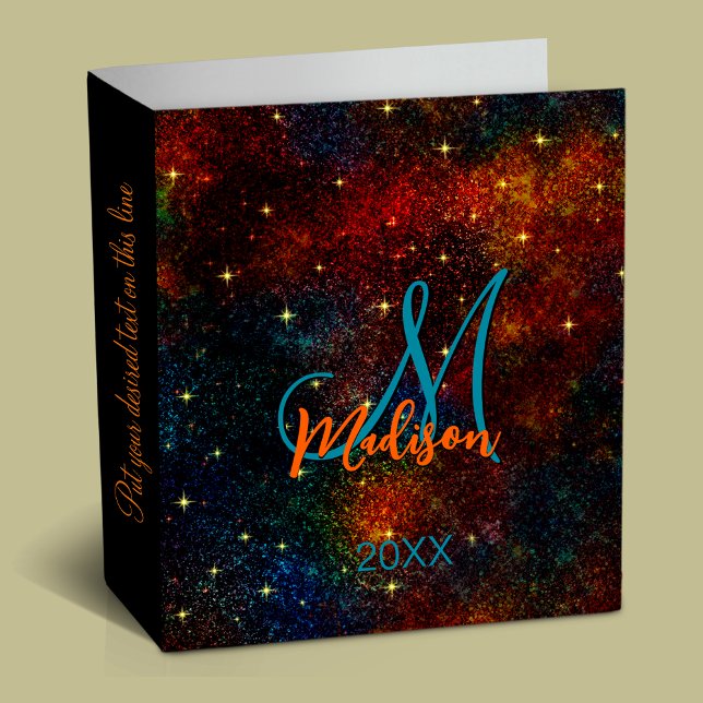 Cute iridescent colorful faux glitter monogram 3 ring binder (Creator Uploaded)