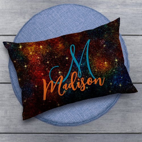 Cute iridescent colorful faux glitter monogram accent pillow