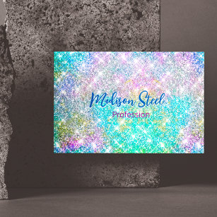 Cute iridescent colorful faux glitter monogram business card magnet