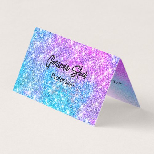 Cute iridescent colorful faux glitter monogram lug business card