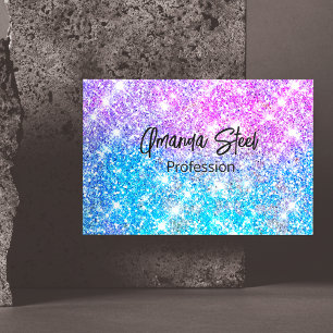 Cute iridescent colorful faux glitter monogram lug business card magnet